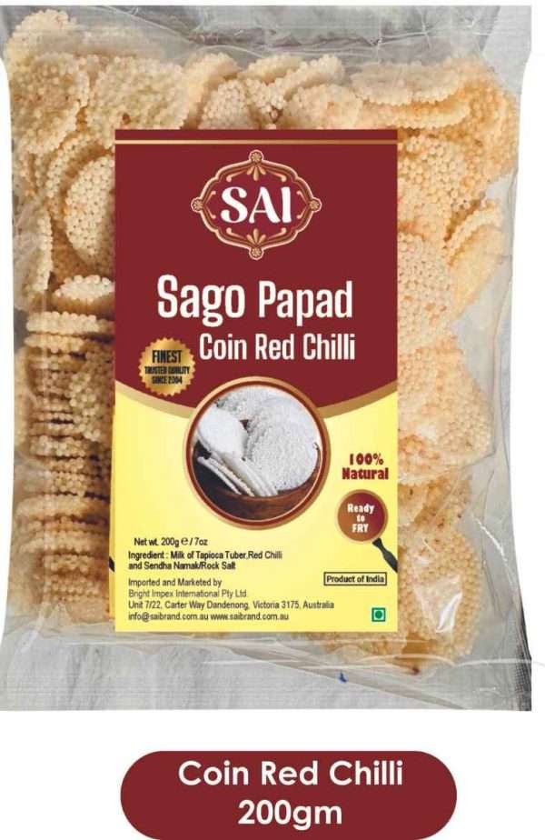 Sai Sago Papad Coin Red Chilli 200gm x 20pkts